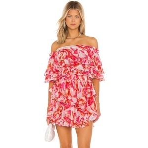 MISA LOS ANGELES Isella Mini Off Shoulder Dress Pink/Red/Whtie S